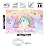 Unicorn Birthday Banner, Pastel Rainbow Backdrop for Girls' Party Decorations