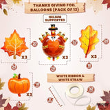 12PCS Pumpkin Turkey Foil Balloons Maple Leaf Thanksgiving Party Decor