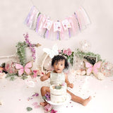 Fairy One High Chair Banner - Little Fairy 1St Birthday Party Decoration,Sweet Floral Highchair Banner With Ribbon,Princess Tea Party Photo Backdrop,Flower Fairies First Birthday Garland
