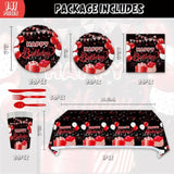 141Pcs Red And Black Happy Birthday Party Decorations For 20 Guests - Disposable Tableware Party Plates And Napkins Cups Forks For Baby Shower Red And Black Happy Birthday Party Supplies