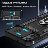 For Galaxy A05 Case, Samsung Ao5 Phone Case With Slide Camera Cover + Tempered Glass Screen Protectors, Military-Grade Cell Phone Case Cover With Metal Ring Kickstand For Samsung A05, Black