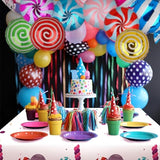 Sweet Candy Balloon Set Candies Theme Swirl Mylar Foil Balloons 12Pcs