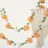 Crepe Paper Flowers Banner White Orange Floral Banner Spring Hanging Paper Flower Leaves Garlands For Spring Birthday Wedding Home Decorations