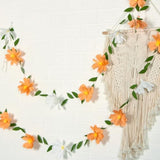 Crepe Paper Flowers Banner White Orange Floral Banner Spring Hanging Paper Flower Leaves Garlands For Spring Birthday Wedding Home Decorations