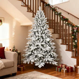 6Ft Unlit Flocked Christmas Tree,White Artificial Premium Hinged Spruce Snow Xams Tree With 1100 Pe & Pvc Tips,Suitable For Home,Office & Christmas Party Decorations,Includes Metal Foldable Stand.