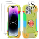 Heavy Duty Shockproof Military Grade Rugged Cover with 2 Pack Glass Screen Protector + 1 Pack Camera Lens Protector for iPhone 14 Pro Max
