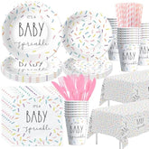 Sprinkle Baby Shower Decorations - It'S A Baby Sprinkle Party Decorations Tableware, Plate, Cup, Napkin, Cutlery, Tablecloth, Rainbow Confetti Sprinkle Baby Shower Party Supplies, Serve 24