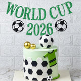 World Cup 2026 Banner, World Football Party Banner, 2026 USA Soccer Sports Birthday Bday Party Decorations Supplies Green and Black Glitter