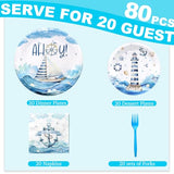Nautical Birthday Party Decorations Set - Nautical Party Decorations, Plates, Napkins, and Forks for 20 Guests - Nautical Themed Disposable Tableware and Birthday Decorations
