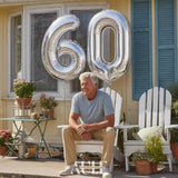 40 Inch Jumbo Silver Foil Mylar Number Balloons For Men Women 60Th Bir