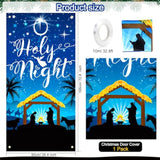 Christmas O Holy Night Door Cover - Navy Blue Nativity Scene Banner For Xmas Party Supplies