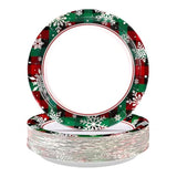 50 Pcs Christmas Buffalo Plaid Paper Plates 9-Inch Red & Green Snowflake Decor