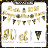 3 Pc 2026 New Year Banner Set Black Gold Selfie Background for Party