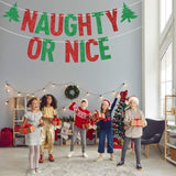 Red Glitter Naughty Or Nice Banner, Happy Festivus/Merry Christmas, Mantle Fireplace Friendsmas Christmas Holiday Party Decorations Supplies