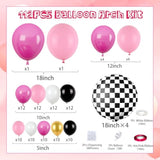 112 PCS Pink Race Car Balloon Arch with Plaid Foil Balloons for Party Decor