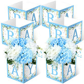 6PCS Blue Baby Shower Flower Box Centerpieces with Letters for Gender Reveal Party Decor
