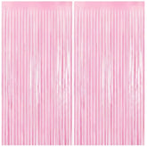 Thicken Pastel Pink Streamers - 2 Pack 3.3X6.6 Ft - Pink Tinsel Foil Fringe Backdrop Curtains For Valentines Day/Galentines Day/Baby Shower/Birthday Party Decorations