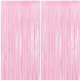 Thicken Pastel Pink Streamers - 2 Pack 3.3X6.6 Ft - Pink Tinsel Foil Fringe Backdrop Curtains For Valentines Day/Galentines Day/Baby Shower/Birthday Party Decorations