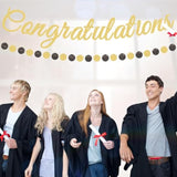 Gold Glitter Congratulations Banner With Black And Gold Circle Garland – Pre-Strung Graduation, Prom Decoration For Class Of 2025, Retirement, Engagement, Baby Shower, And Achievement Party Supplies