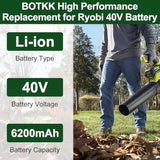 High Capacity Battery Replacement For Ryobi 40V Battery 6.6Ah Compatible With Ryobi 40 Volt Op4040 Op4026 Op4030 Op4060A Lithium Battery