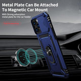 For Iphone 12 Pro Max Case With Camera Lens Cover, Hd Screen Protector, 10 Ft Military Grade Drop Protection, Magnetic Ring Holder Kickstand Protective Phone Case For Iphone 12 Pro Max ,Navy Blue