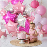 10-Pack Pink and Silver Star Foil Balloons 18-Inch for Parties