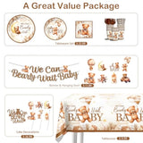 144Pcs Bearly Baby Shower Decorations Tableware Kit, Teddy Bear Baby Shower Decor, Bear Babyshower Decorations Boy Girls, For Barely Theme Party