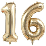 40" Light Gold Number 16 Balloon, White Gold Foil Mylar Jumbo Digital Balloon Decor
