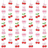 Cherry Party Decorations Pink Bow Hanging Banners Garland Cherry On Top Baby Shower Decorations Cutouts Ribbon Streamers For Berry Birthday Bridal Engagement Bachelorette Wedding Party Decor