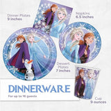 Frozen 2 Theme Birthday Party Supplies Pack - Serves 16 Guests - Banner Decoration, Table Cover, Dinner & Cake Plates, Cups, Napkins, Button
