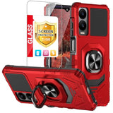 Compatible For Cricket Debut S3 (U572Ac) Case, At&T Vista 2 (U572Aa) Case, With Tempered Glass Screen Protector, Metal Ring Magnetic Support Kickstand Heavy Duty Drop Protection Phone Case (Red)