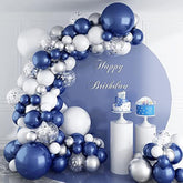 127pcs Navy Blue Silver Balloon Garland Kit – White & Confetti Balloons for Party Decorations