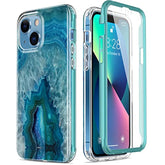 For Iphone 13 Case With Built-In Screen Protector,Military Grade Rugged Cover With Fashionable Designs For Women Girls,Protective Phone Case 6.1" Agate Stone