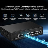 10 Port Gigabit Poe Switch, 8 Poe+ 1000Mbps, 2 Gigabit Uplink, Ieee802.3Af/At, 120W Internal Power Supply, Metal Case Unmanaged Plug And Play Switch