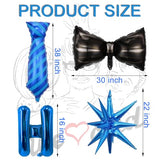 Fathers Day Balloons Blue Happy Fathers Day Balloon Banner Black Bow Tie Blue Star Necktie Balloons for Happy Father's Day Themed Party Supplies Decorations Balloon Set-19 Pcs
