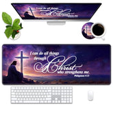 Desk Pad Mat Gaming Mouse Pads With Coasters, Large Extended Gaming Mousepad (31.5 X 11.8 Inch) With Non-Slip Base & Stitched Edge For Home Office Work Gaming, Bible Verse Philippians 4:13