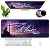Desk Pad Mat Gaming Mouse Pads With Coasters, Large Extended Gaming Mousepad (31.5 X 11.8 Inch) With Non-Slip Base & Stitched Edge For Home Office Work Gaming, Bible Verse Philippians 4:13