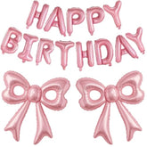 Pink Happy Birthday Balloons, 31”Huge Pink Bow Aluminum Foil Balloons For Girl Woman Birthday, Princess, Coquette Party Decorations Supplies