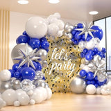 Blue And Silver Balloons Garland Arch Kit, 156 Pack Royal Blue And White Silver Confetti Balloons 18" 12" 10" 5" With Starburst Foil Balloons For Birthday 2024 Graduation Party Decorations