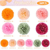 16 PCS Red Green Party Decorations Tissue Paper Flowers Pom Poms Decorations for Girl Groovy Birthday Baby Shower Wedding Bachelorette Room Wall Hanging Décor