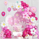 Hot Pink Balloons Arch Kit,Pink White Daisy Flower Garland With Metallic Red Balloons For Birthday Party Baby Shower Baptism Bridal Engagement Wedding Decorations