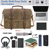 Mens Messenger Bag 15.6 Inch Waterproof Vintage Genuine Leather Waxed Canvas