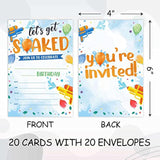 Let'S Get Soaked 20-Pack Water Gun Birthday Invitations (4X6 Inch) Fill-In Birthday Invitations With Envelopes- Summer Party Cards, Summer Pool Party Supplies-A037