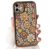 Compatible For Iphone 11 Case Aesthetic Cute Color Flower Floral Leaf Design For Girls Women Soft Tpu Shockproof More Protective Girly For Iphone 11 Case-Brown