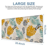 Large Mouse Pad Palm Leaves Gaming Desk Pad Computer Keyboard Non-Slip Waterproof Mouse Mat With Rubber Base And Stitched Edges Entertainment Office Writing Desk Mat 35.4 X 15.7 Inches