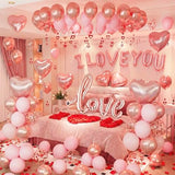 Valentines Day Decorations, I Love You Balloons with Red Silk Rose Petals Flower Romantic Decorations, Rose Gold Pink Heart Balloons Kit for Anniversary Mothers Day Wedding Valentine’s Day Decorations