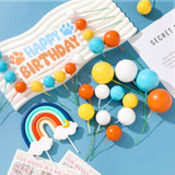 30 Pcs Blue Rainbow Cake Toppers with Balloons for Birthday & Wedding Party Decor