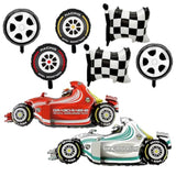 Race Car Balloons, 43 Inch Race Car Birthday Party Decorations, Wheel Tire Foil Balloons, Two Fast Birthday Decorations, Black And White Checkered Balloons, Cars Birthday Party Supplies - Pack Of 8