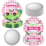 Lets Par-Tee Golf Disposable Paper Plates 48Pcs Pink Golf Birthday Party Supplies Golf Ball Dessert Plates Sport Party Tableware Decor For Girls Golf Theme Baby Shower Decorations