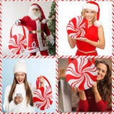 12 Pcs Christmas Gifts Bag Christmas Candy Shaped Bags Reusable Non-Woven Fabric Christmas Tote Bags White Red Gifts Bags With Handle Christmas Candy Treats Cookie Gift Bag For Christmas Party